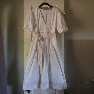 SOLD - Veronica Beard, A-Line, Short Sleeve, V-Neck, Belted, White Dress